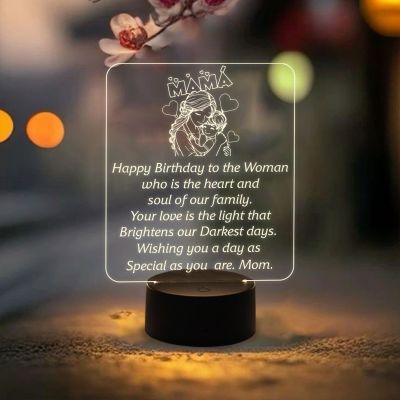 Happy Birthday Gift for Mom Acrylic Night Lamp Warm White Color Light Birthday Gift for Mom | Birthday Day Gifts from Daughter Son | Surprise Gift for Mom